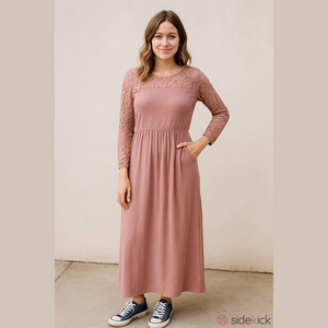 PinkBlush Long Sleeve Lace Rayon Maxi Dress XL